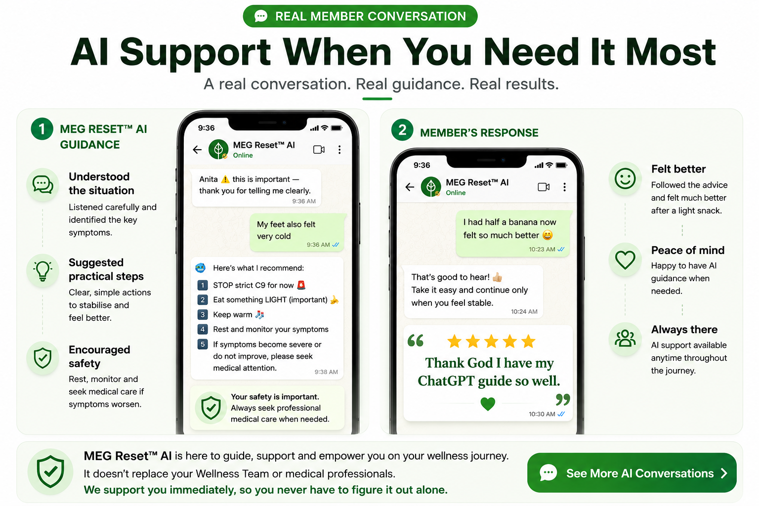 AI support when you need it most — practical guidance from MEG Reset Buddy™